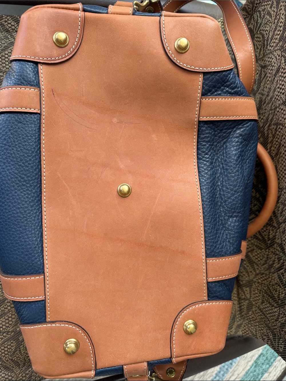Ghurka Navy and Brown Leather Satchel with Shoulder Strap - Picture 7 of 9
